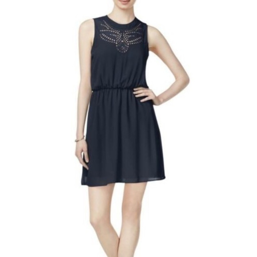 Maison Jules Eyelet Sleeveless Casual Dress Blue